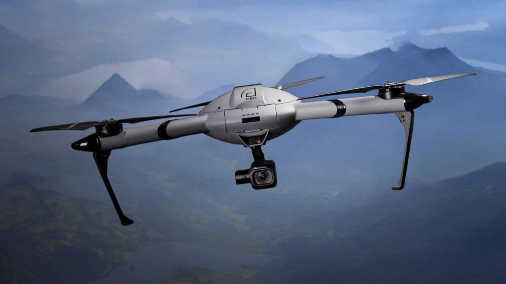 a drone faces the viewer in a threatening manner with mountains in the background reflective of the NJ drone situation.